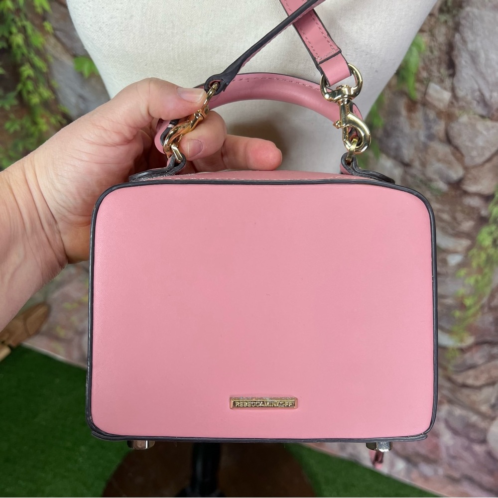 REBECCA MINKOFF Y2K Style Dusty Pink Perforated Peace Sign Crossbody Bag - Picture 5 of 11